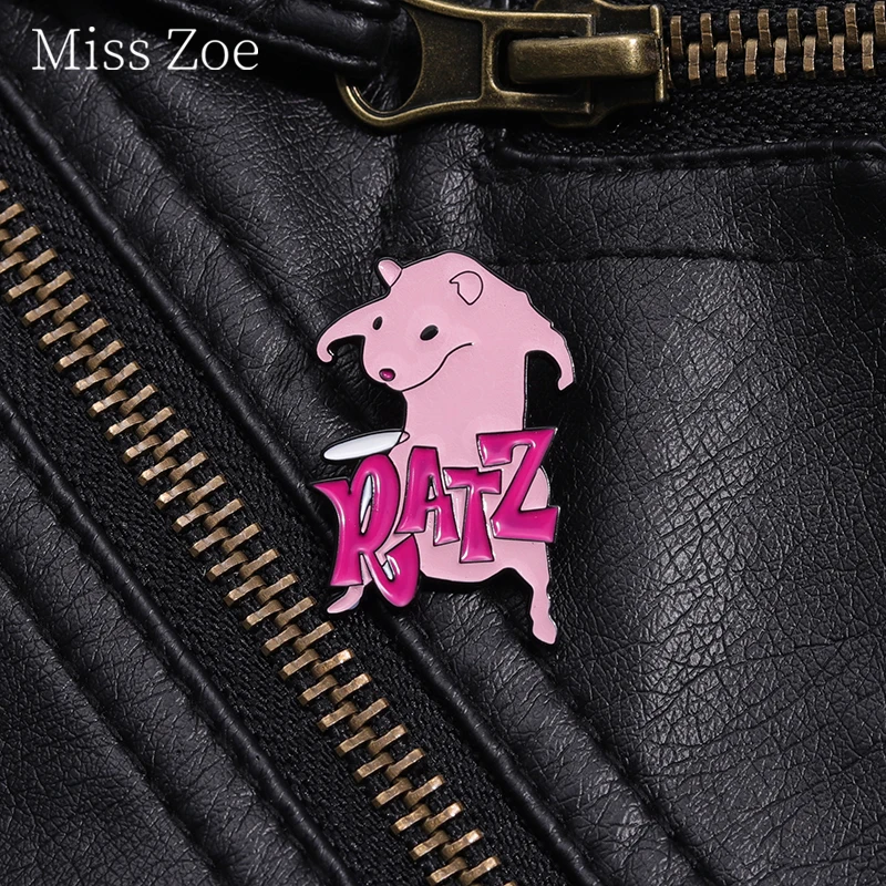 Cartoon Cute Pink Mouse Enamel Pin Ratz Funny Strong Rat Brooches Lapel Backpack Badge Kawaii Jewelry Gift For Kid Friends