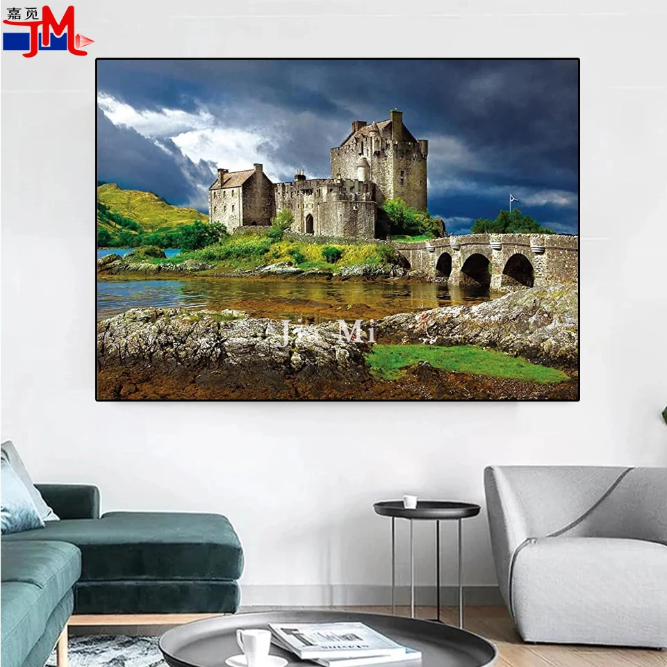 Scotland Landscape Picture Diamond Painting Cross Stitch Eilean Donan Castle Scenery 5d Diy Diamond Embroidery Rhinestone Mosaic