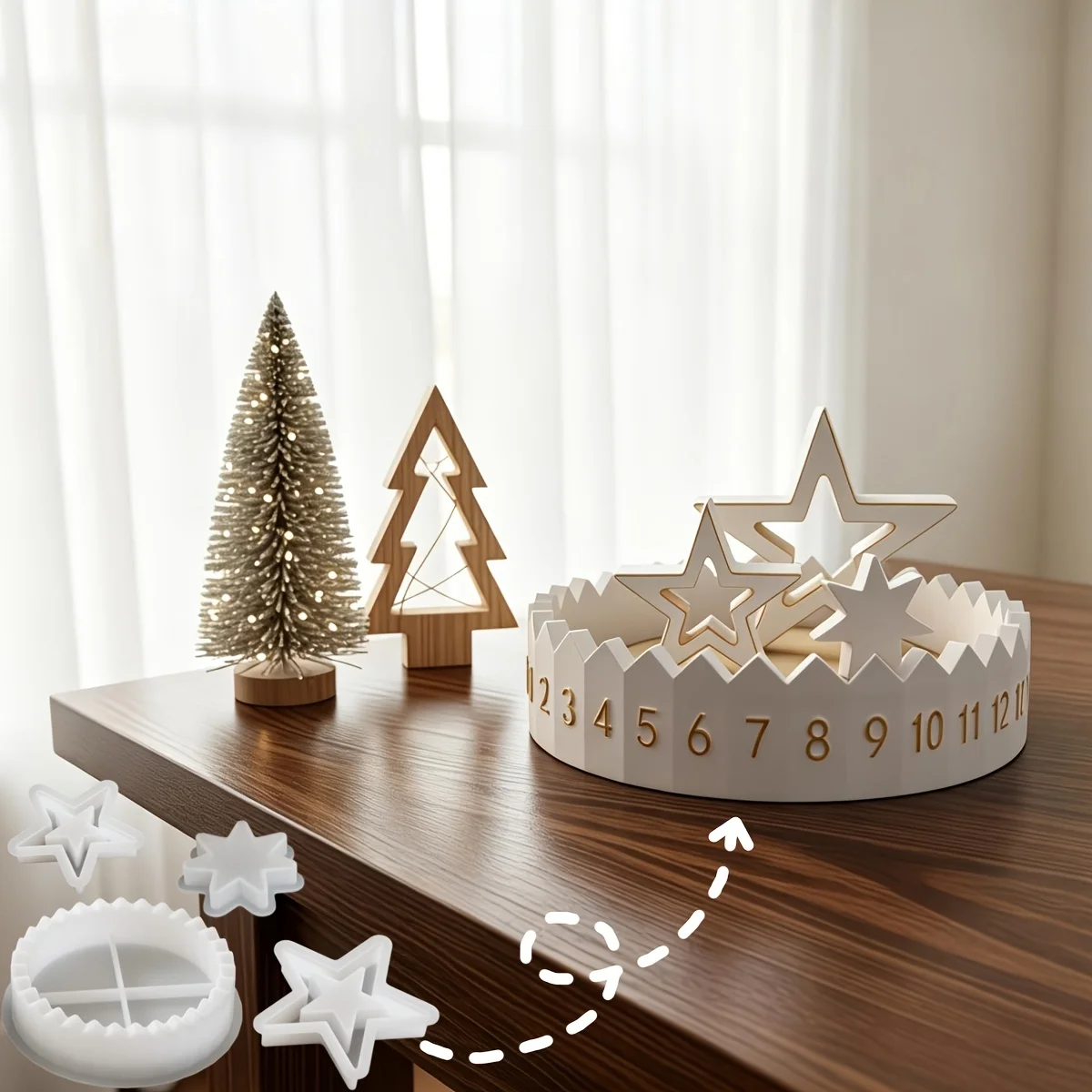 3D Adventskalender-Formen Glücksstern-Nummern-Countdown-Formen Runde Kalender-Aufbewahrungsbox-Form für Ton Gips Weihnachtsstern