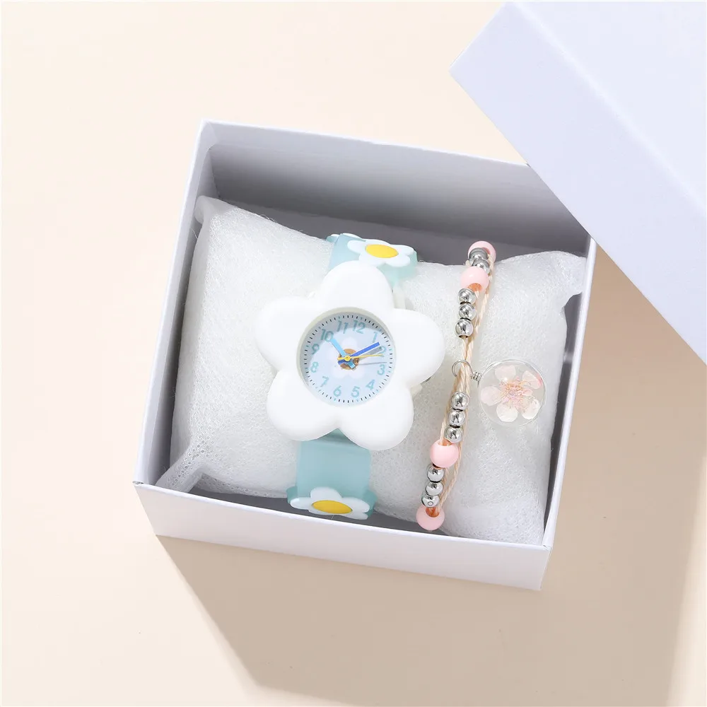 2pcs/set Cute Sweet Flower Style Silicone Band Children's Cartoon Watch