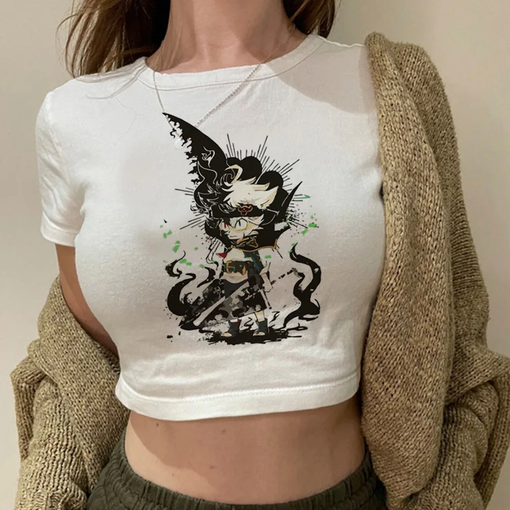 Top corto Black Clover para mujer, camiseta estilo Harajuku, manga alternativa, estilo baddie, vintage de los 2000, kawaii, Y2K.