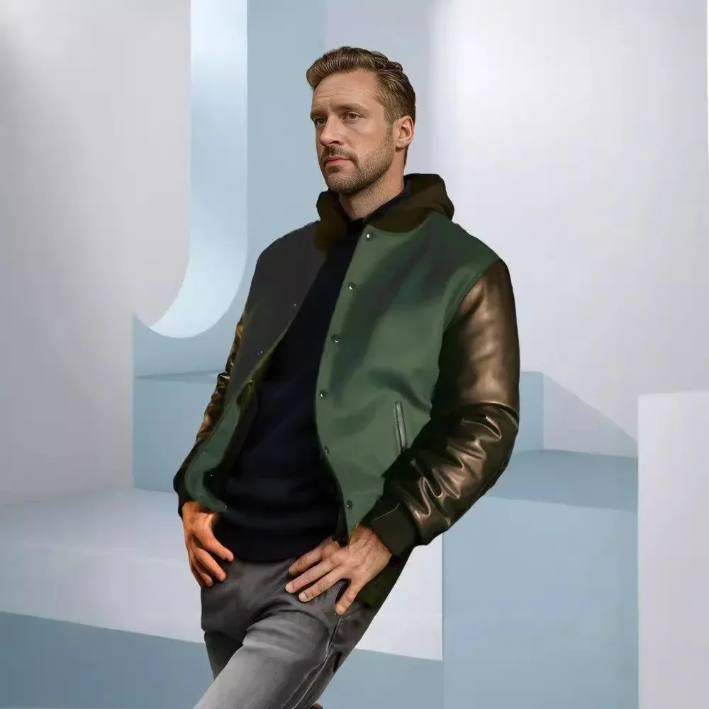 

Men Jacket Autumn Winter High Street Contrast Color Patchwork Male Coat Single-breasted Long Sleeve Daily Man Outerwear