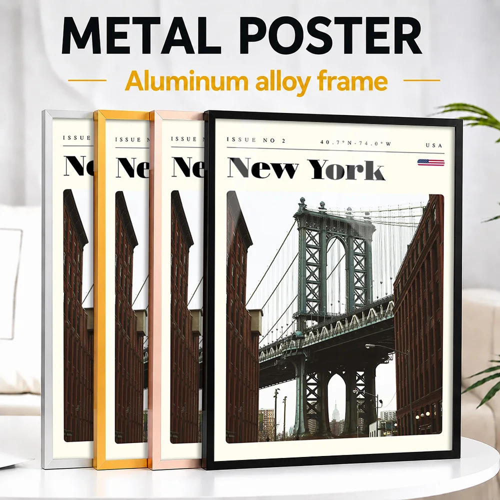 Manhattan Bridge, New York Cityscape Framed Metal Poster Personalized Scenic Tribute Wall Art Ideal For Office Or Traveler Gift