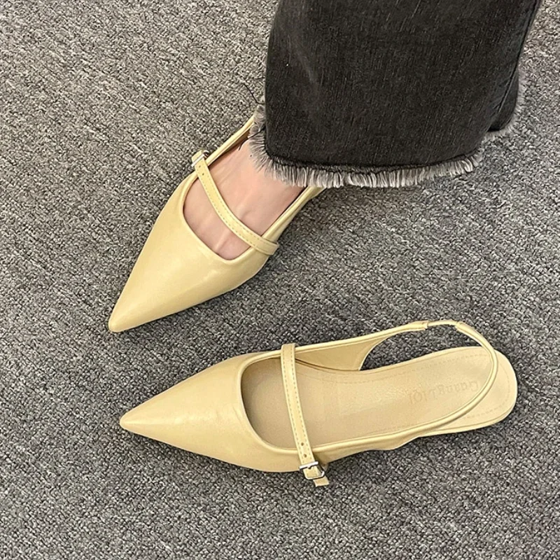 2025 Summer Womens Fashion Solid Color Slip-On Sandals PU New Casual Slingback High Heels Elegant Party Dress Flat Sandals Women