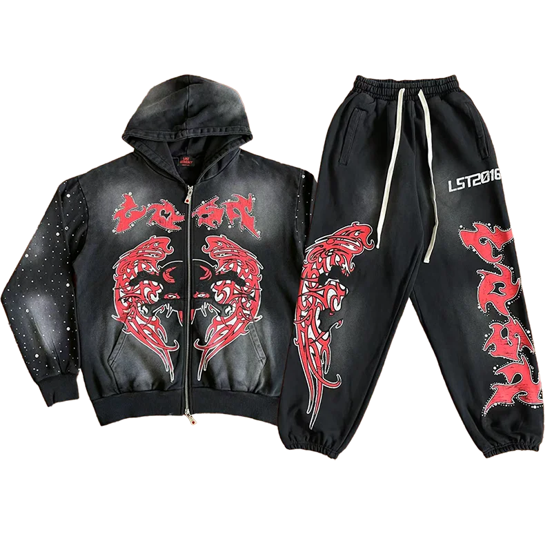 

Casual Hooded Sweatirt And Pants Set with Embroidered Diamo Cotton Straight Leg Fit Youthwear for Spring Autumn Wear