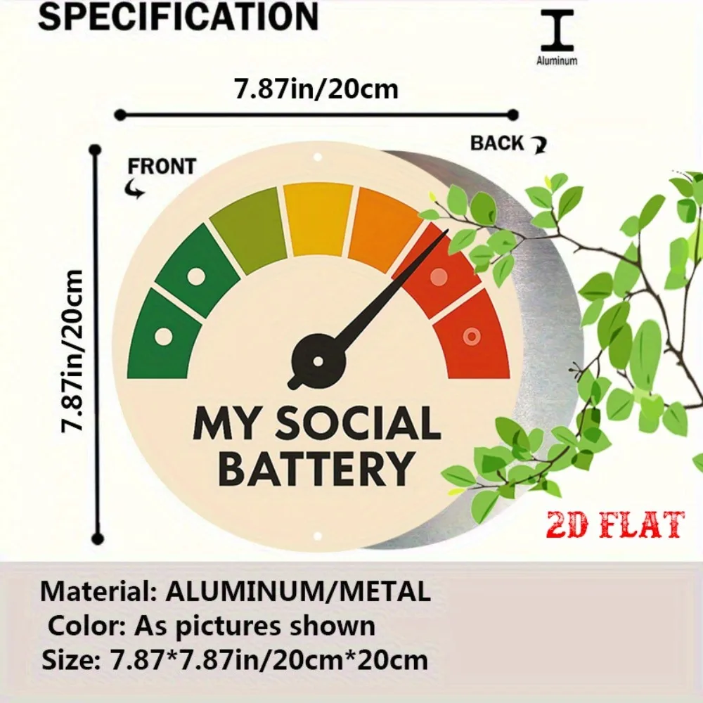 Modern Minimalist Aluminum Wall Art 7.8 Inch Waterproof Sign For Home Office Cafe Living Room Social Battery Meter Decor
