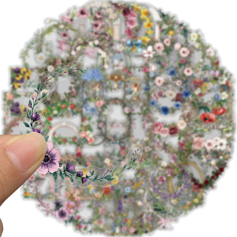 60PCS Vintage Floral Ledger Border Stickers Nostalgia Scrapbooking  Bicycle Case Decal Fridge Guitar Living Room Stickers