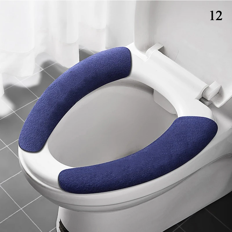 Universal Toilet Seat Cover Soft WC Paste Toilet Sticky Seat Pad Washable Bathroom Warmer Seat Lid Cover Pad Cushion Solid Color