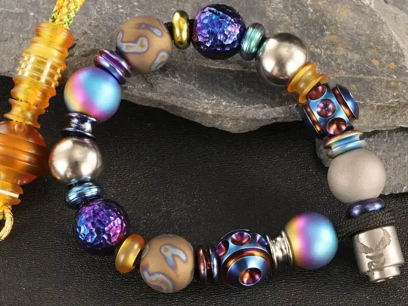 MG Zirconium Alloy Titanium Damascus Doughnut Paracord Beads Knife Lanyard Spacer Bead Style-A