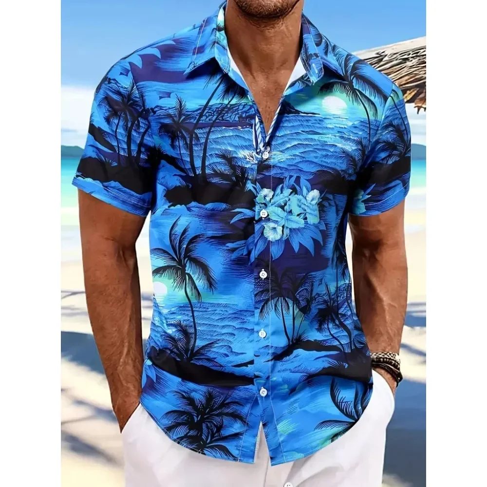 Men Hawaiian Shirt Tropical Palm Flower 3D Print Casual Shirts Outdoor Fashion Short Sleeve Beach Oversized Loose Men Clothing