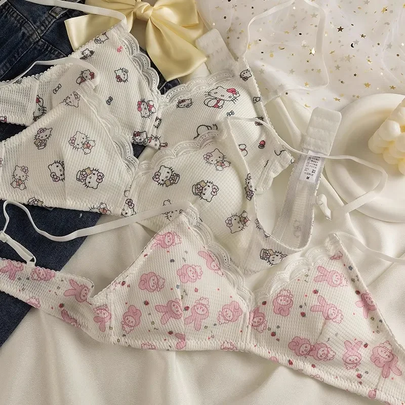 Roupa íntima japonesa para meninas, reunião fina sem armação, não copo triangular vazio, sutiã doce