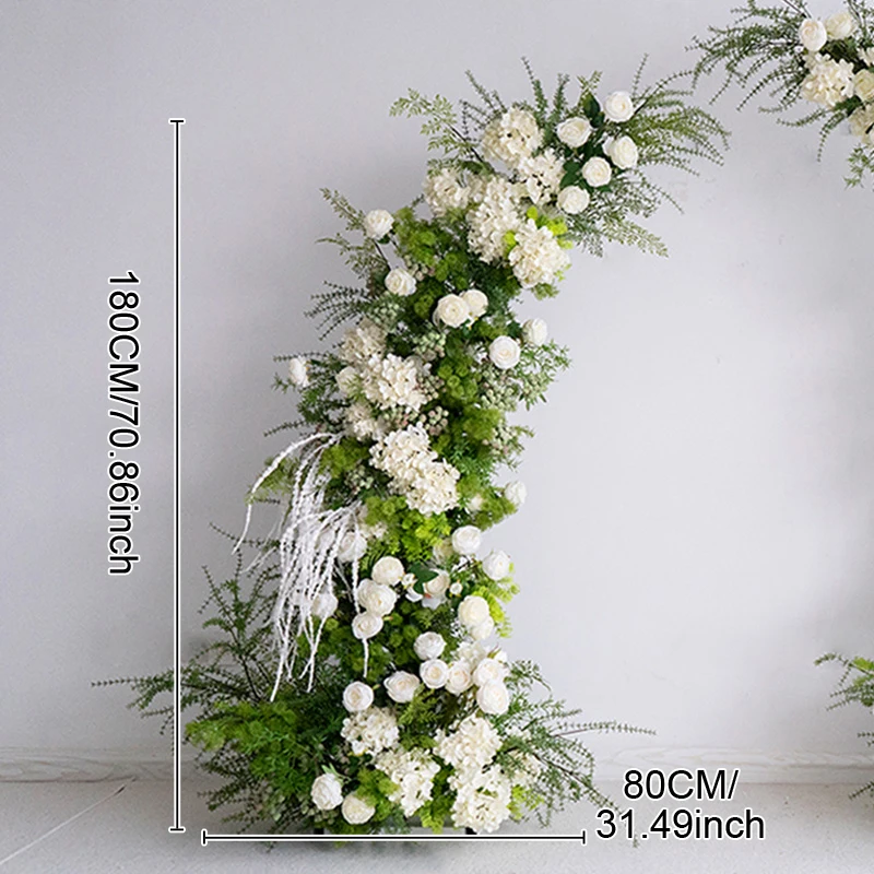Uflower Groene Planten Blad Witte Roos Bloem Rij Bruiloft Achtergrond Hoorn Boog Stand Decor Podium Gangpad Vloer Bloemstuk Prop