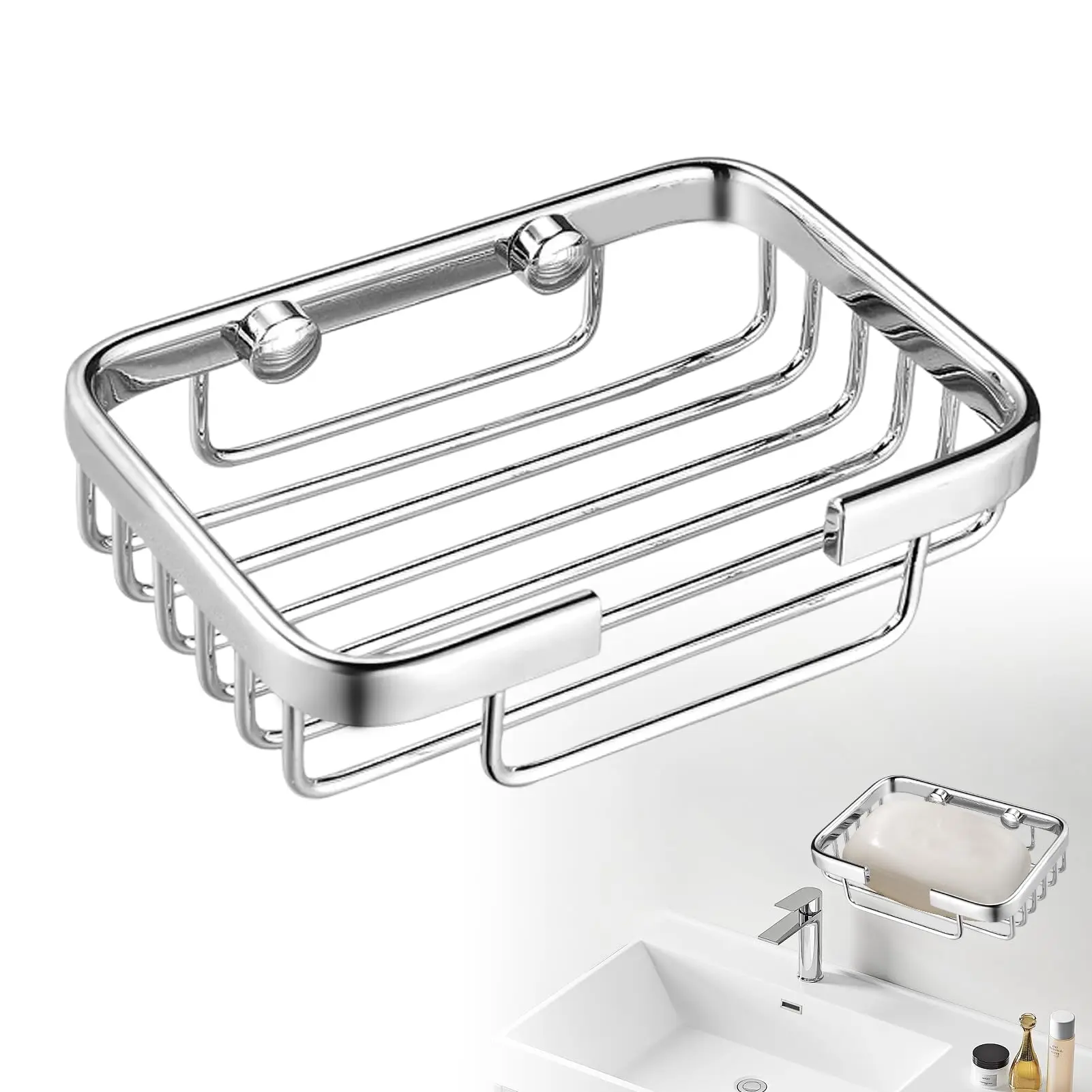 Soap Holder Stainless Steel Soap Dish Wall Mounted Non-slip Soap Organizer Soap Rack Rust-proof Soap Storage Basket for Bathroom