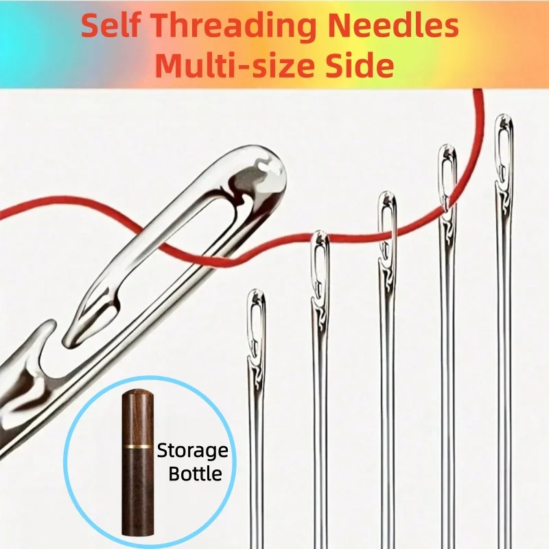 Self Threading Hand Sewing Needles Set Needle Bottle Side Slot Needles Blind Needles Quick Thread Needles Storage Protection Box