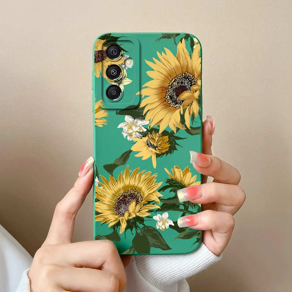 Phone Case For Samsung A15 4G 5G A155F A156B New Fashion Pretty Sunflower Liquid Soft Silicone Matte Shockproof Back Cover Funda