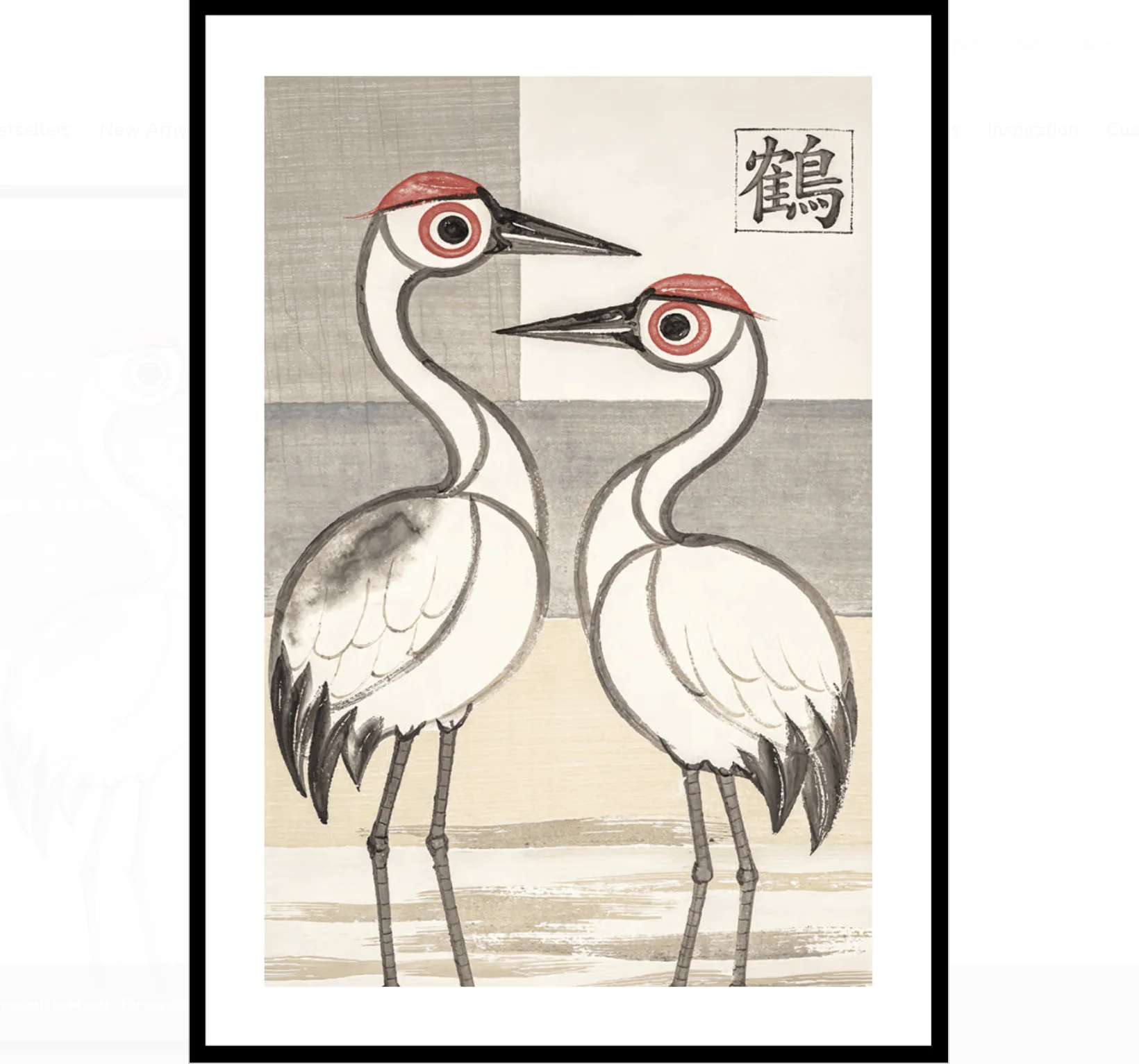 Wall Art Canvas Prints Posters Decor,Two Red Crowned Cranes Ink Art For Living Room Bedroom Study Cafe Asian Home Wall Decor