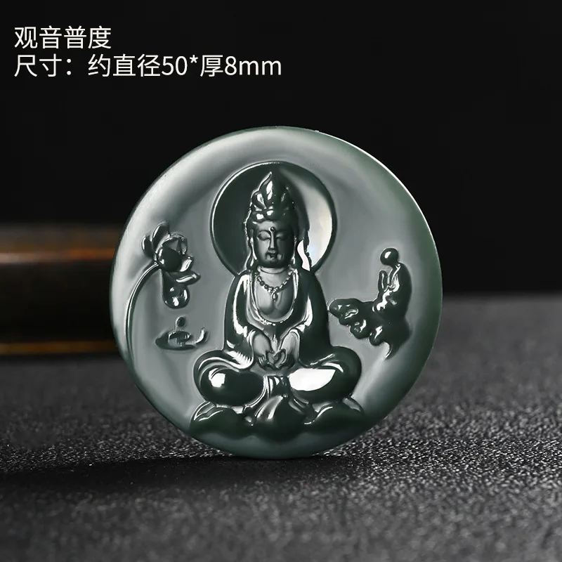 Guanyin Water Lilies Prayer Jade Pendant Gray Jade Pendant Natural Hetian Jade Avalokitesvara Pendant  reiki  buddha necklace