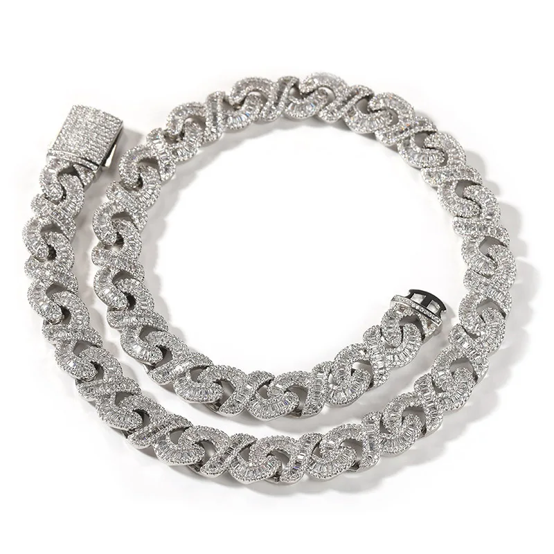 Hip Hop 5A+ CZ Stone Paved Bling Iced Out 12mm Solid Infinity 8 Shape Cuban Link Chain Chokers Necklaces for Men Rapper Jewelry