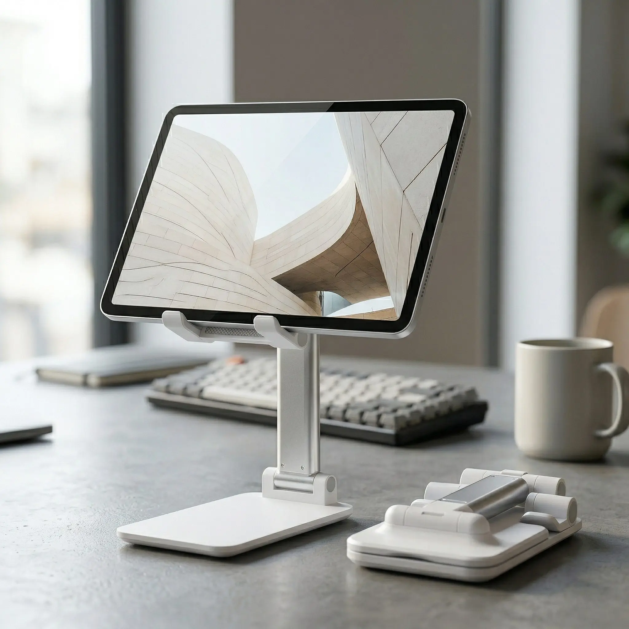 

Portable Desktop Phone Stand White Foldable Adjustable for iPhone Samsung All Phones