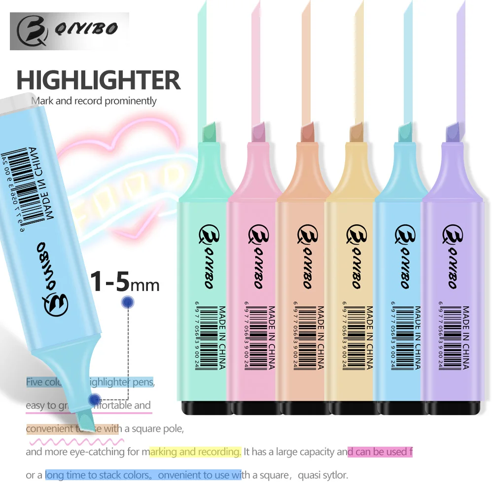 4/6Color Set Highlighter Markers Macaroon Color Chisel Tip Marker Pen Fluorescent for Drawing  Office School Art Stationery