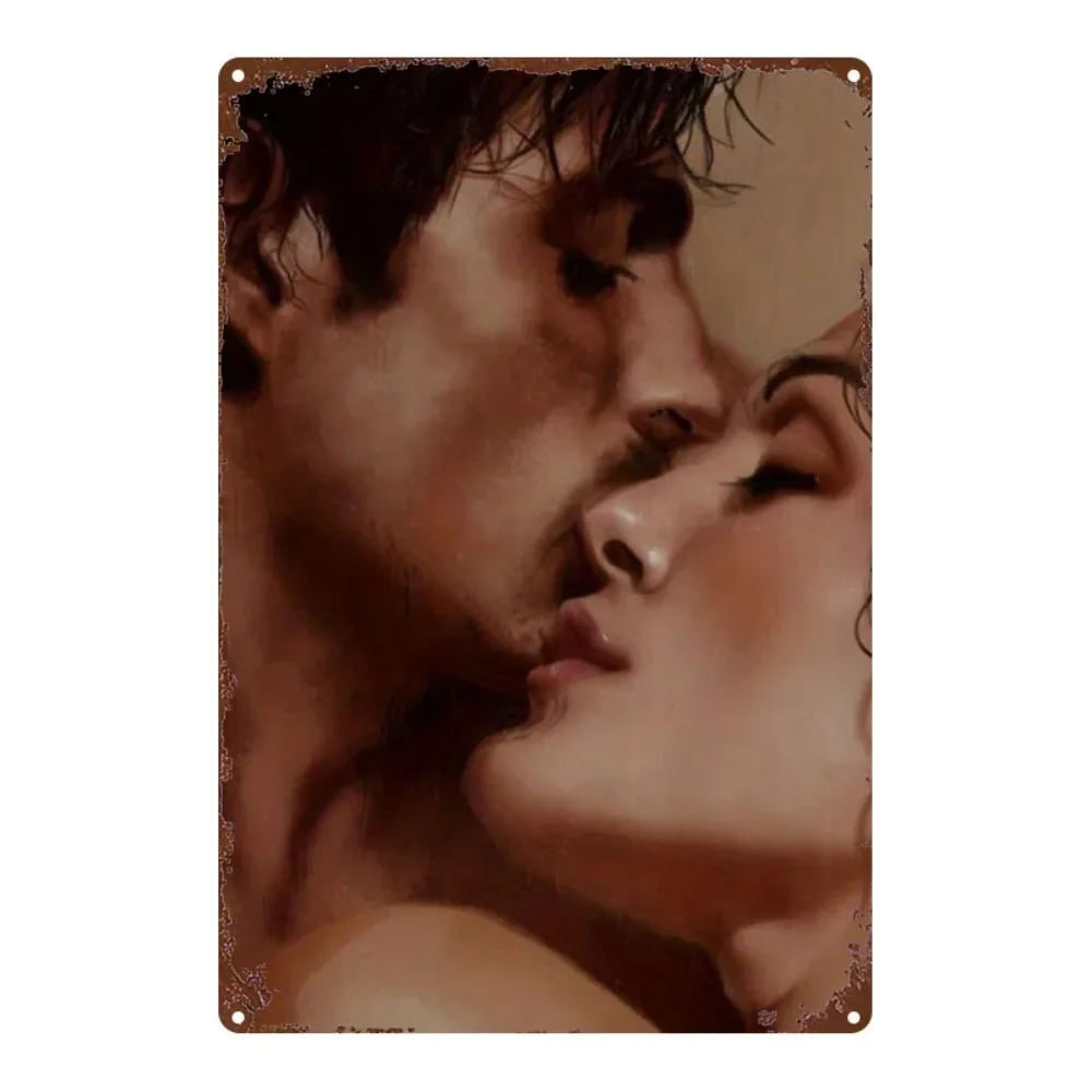 

Vintage Tin Sign Wall Art 8x12 Inch, Romantic Kissing Couple Metal Painting, Unique Home Decor Gift for Valentines Decorations &