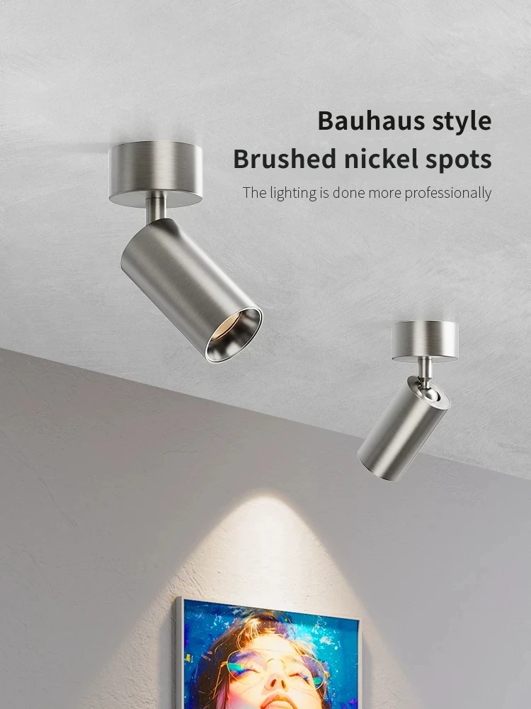 LED Surface Mounted Spotlights Brushed Nickel Bauhaus Anti-glare Ceiling Lamp Adjustable Angle Spot Light Indoor Accent Lamp