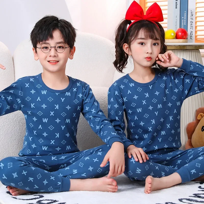 New Teens Baby Boy Pajamas Summer Long Sleeve Children's Clothing Sleepwear Cotton Pyjamas Sets For Kids 4 6 8 10 12 14 Years