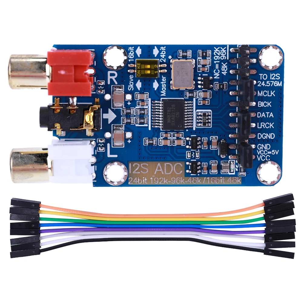 I2S ADC Master Slave Mode Development Board WM8782S Lossless Digital Audio Decoder 24BIT 192K 96K 48K Support 3.5MM/RCA Input