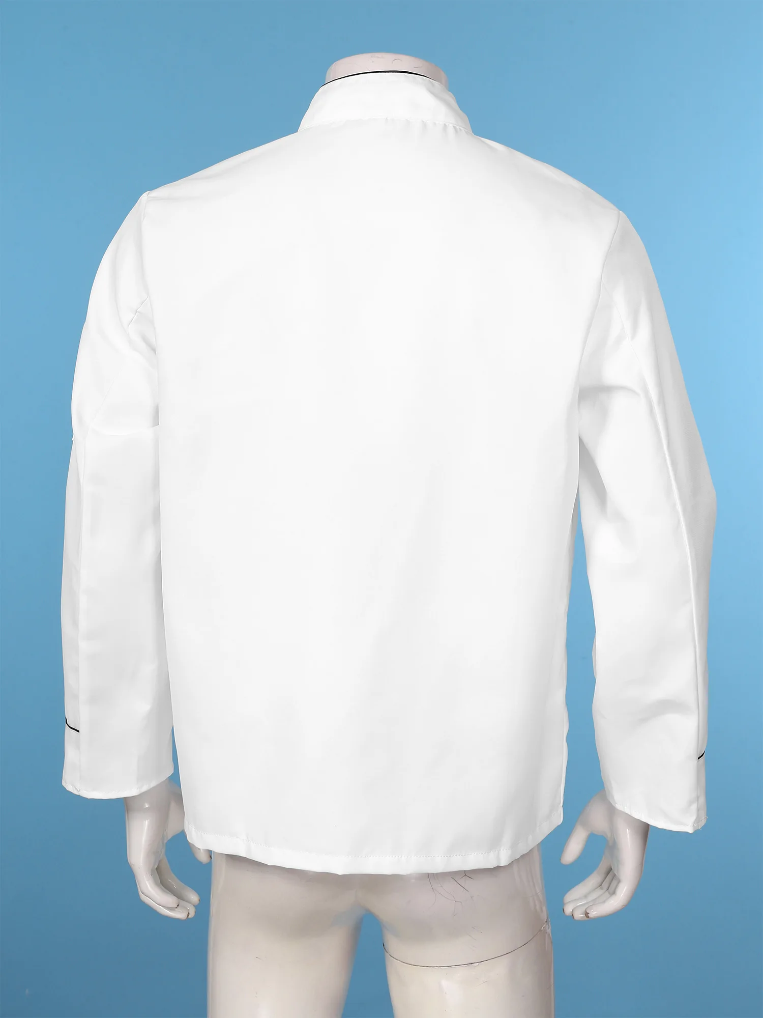 Veste de chef blanche pour hommes et femmes, uniforme de cuisine d'hôtel et de restaurant, col montant Chamonix, bouton vers le bas, abonnés, garniture de document