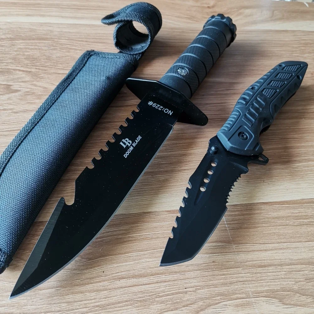 Premium Stainless Steel Knife Set: Fixed & Folding Blades for Camping, Hiking, Mountaineering & Survival - Rust-Resistant