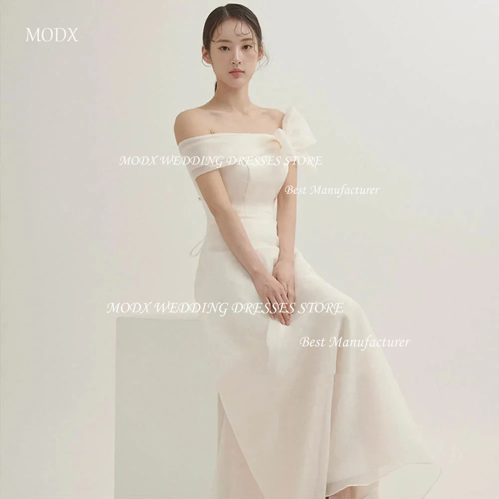 

MODX Korea Photo Shoot Simple One-Shoulder Bow Wedding Dresses Floor-Length Long Organza Bridal Gowns Corset Back 웨딩드레스