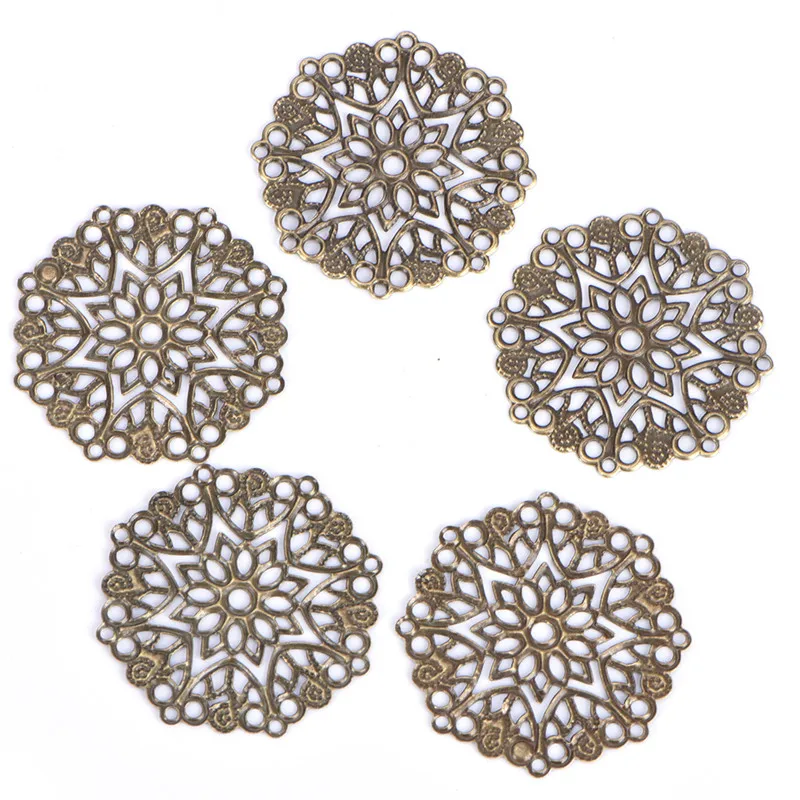 50PCS Bronze Filigree Flower Connectors Crafts DIY Jewelry Making Accessories