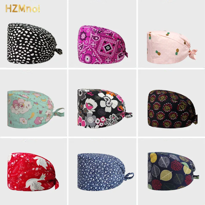 Wholesale Cartoon Scrubs Caps Unisex Lab Pet Shop Work Cap Workplace Accessories Vet Dentist Dust Cap nurse accessories