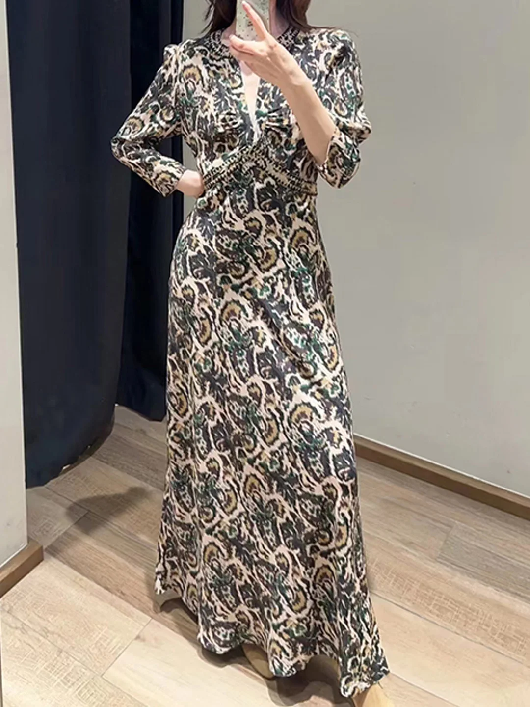 

Early Autumn Leopard Print Long Dr V-Ne High Waist Svel Vintage Sle Women's Casual Faion Dr