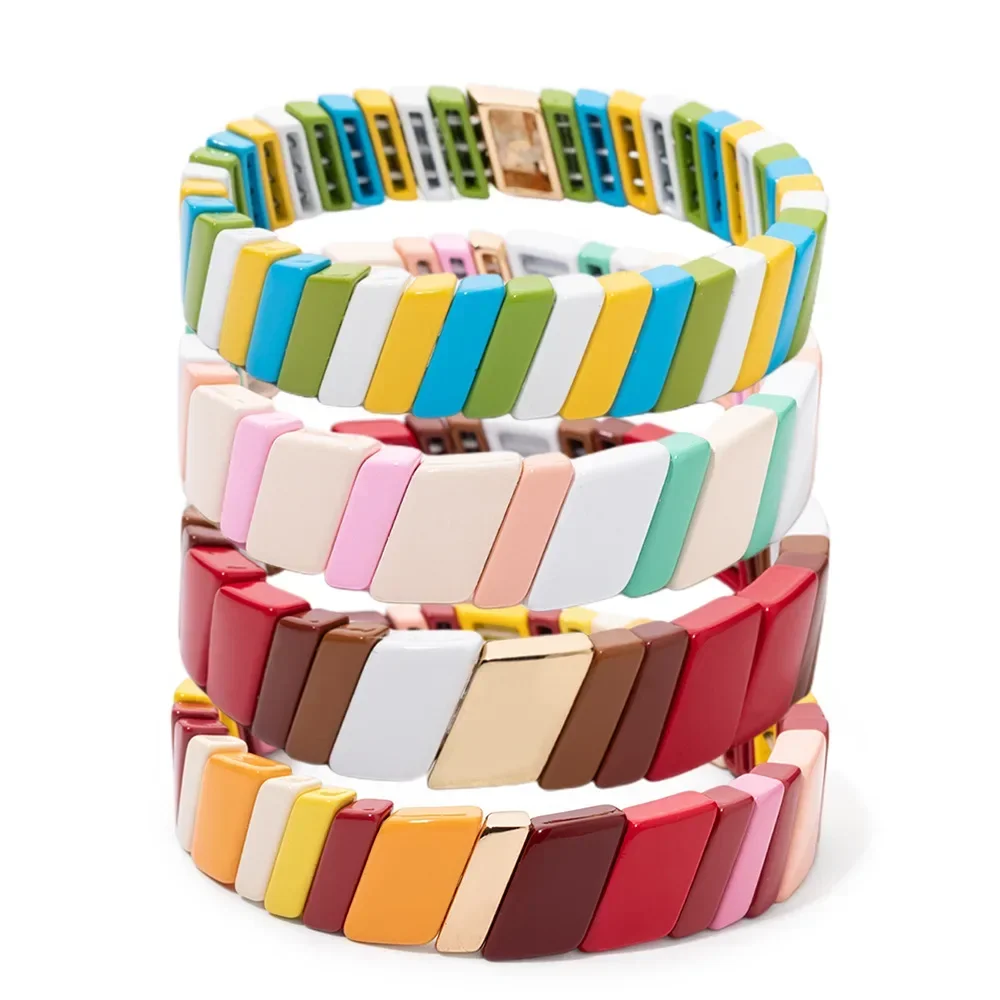

Boho Style Rainbow Enamel Bracelet Geometric Twill Beaded Bracelet, Give Women Bracelet Accessories Birthday Gift