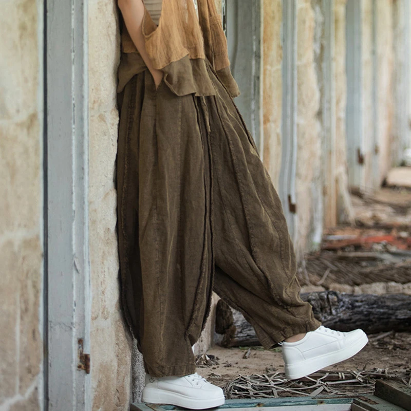 

High Waist Cotton Linen Harem Pants Women New Arrival 2025 Spring Vintage Style Solid Color Loose Female Casual Trousers T548