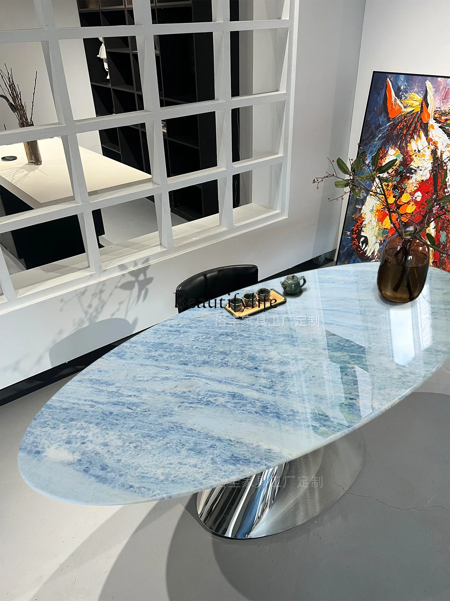 

Natural Luxury Stone Dining Table High-End Villa Oval Marble Small Apartment Dining Table