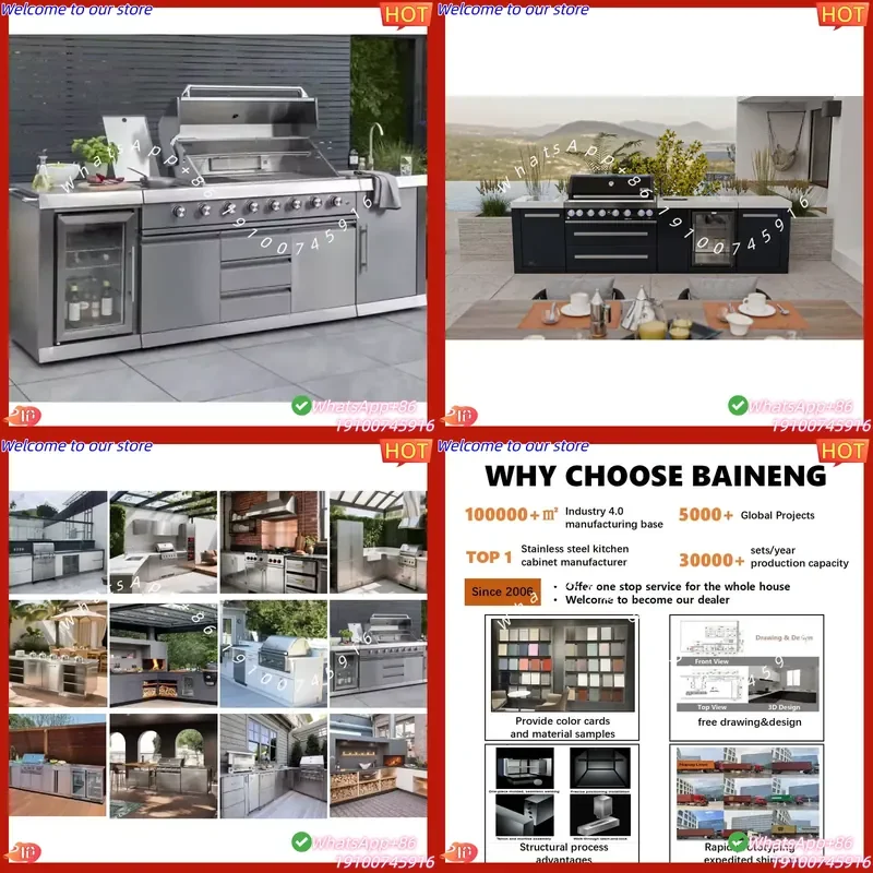 2026Hot BAINENG Manufacturer Free Design Modular Stainless Steel Outdoor Kitchen Cabinet Island for Hotel Project Factory