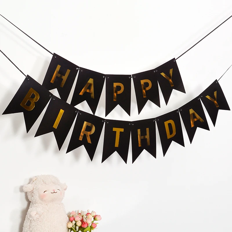 Happy Birthday Streamers Hot Stamping Dovetail Pull Flag Living Room Garden Mall Cafe Children Birthday Party Decoration Banners