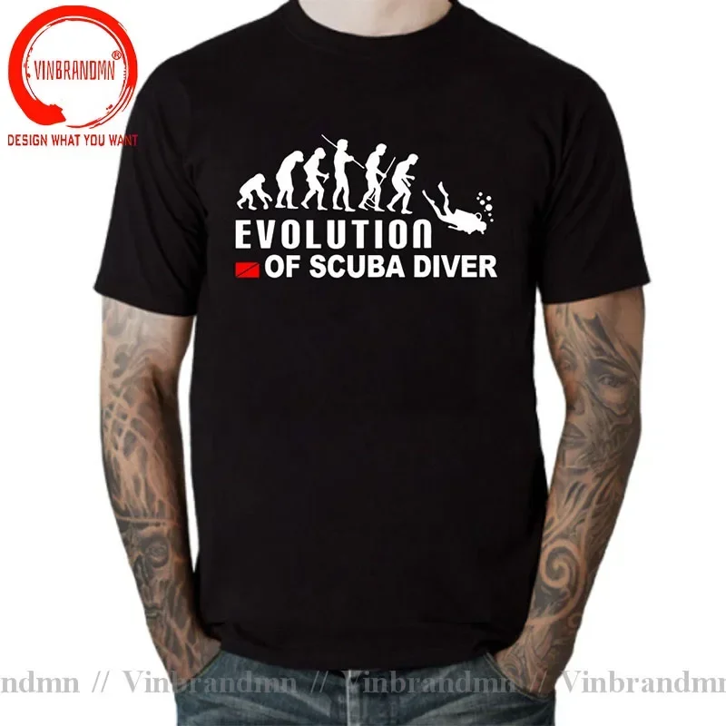 Evolution Of Scuba Diver Dive Down Flag Dive Funny Black T-shirt Men Summer Swimmer Gifts Cotton Scuba Diving T Shirt Tops Tees