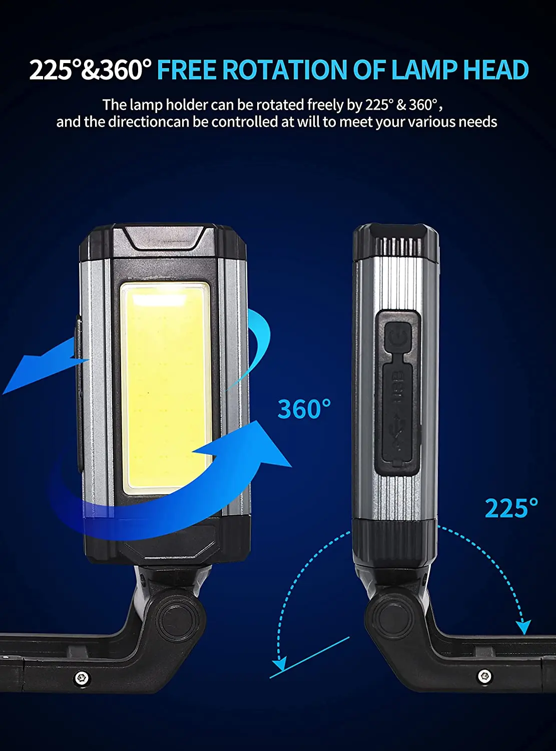 LED Rechargeable Work Light 4400mAh Magnetic Portable Work Lights with Stand 7 Lighting Modes Handled Lamp For Car Repair Garage