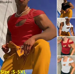 New 2026 Men's Summer Irregular Tank Tops Sleeveless Hollow Out Sexy Casual Vests Streetwear Breathable Men Summer Clothing Tops