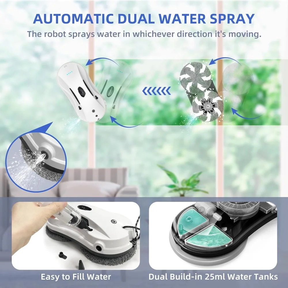 HAOYUNMA  Window Cleaning Robot with Dual Water Spray, X7 Robot Window Cleaner with Double-Side Water Spray 50ml Water