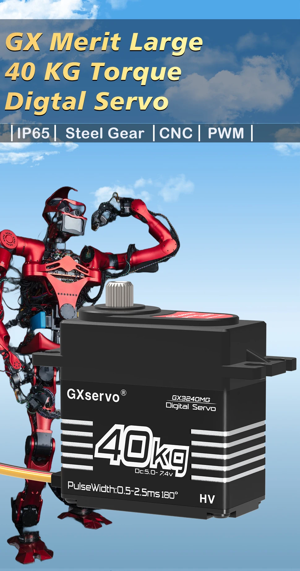 1pcs/2pcs 40kg Servo RC IP65 Waterproof 180/270 Degree Digital Servo for 1:8 1:10 TRX6 Scx10 RC Crawler Car Robot