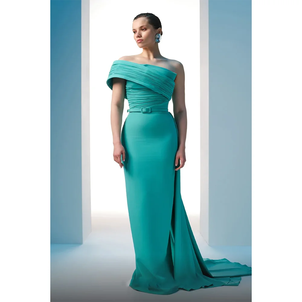 

Simple Evening Dresses One Shoulder Pleat Straight Back Slit Evening Gowns Floor Length Prom Dresses Dress Customized 2025