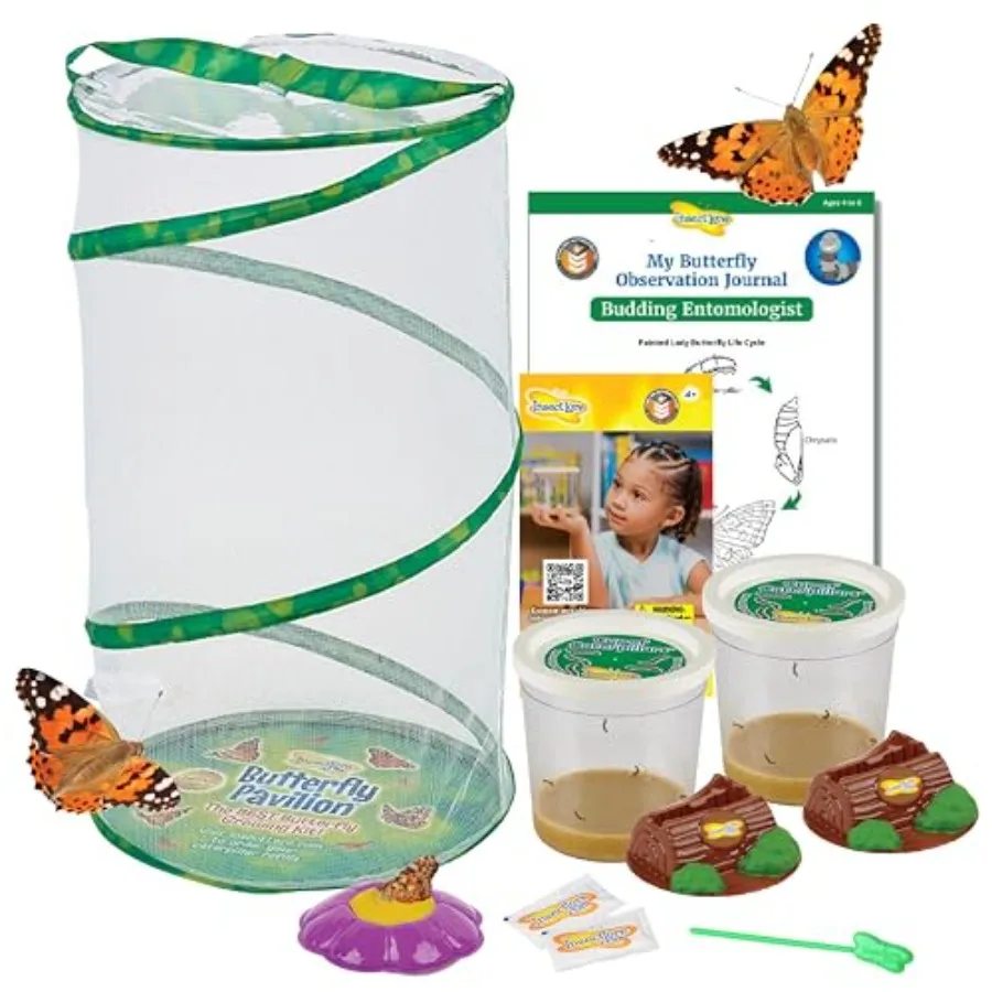 

Butterfly Pavilion habitat for classroom use, plastic construction, white with green accents, includes live caterpillars and ST