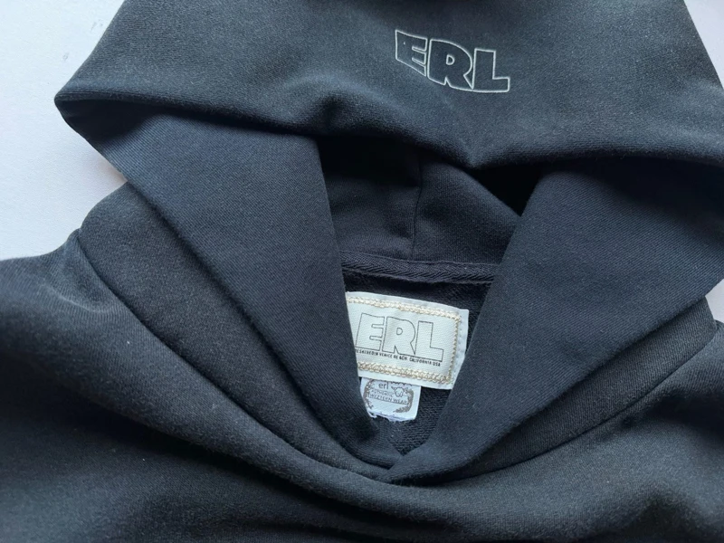 Vintage Black ERL Hoodies Splicing Pocket US Dollar Print Letter Pattern Men's Women's Pullove Sweatshirts