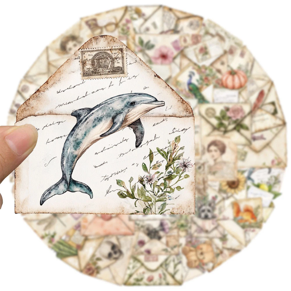10/30/50pcs Cartoon Plant Animal Envelope Stickers Transparent Vintage Aesthetic Sticker Laptop Suitcase Phone Decals Toy Gift