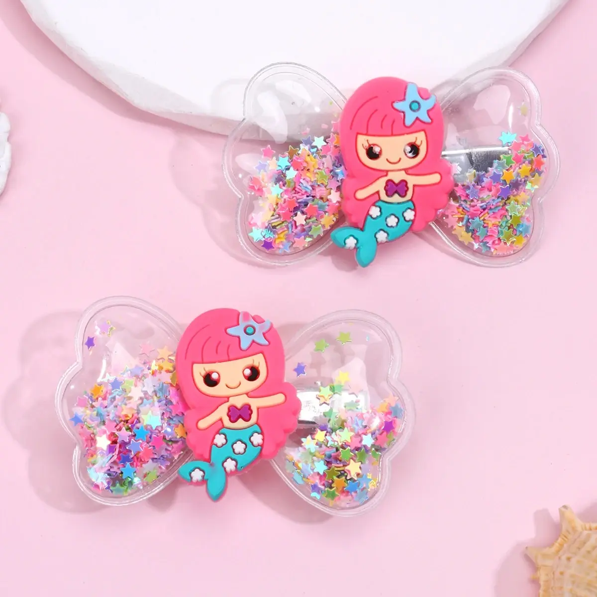 2 Pack Cute Flow Sofa Clips Mermaid Princess Hair Clips Sequin Star Bow Hair Accessories Hair Clips for Girls Hair Pin