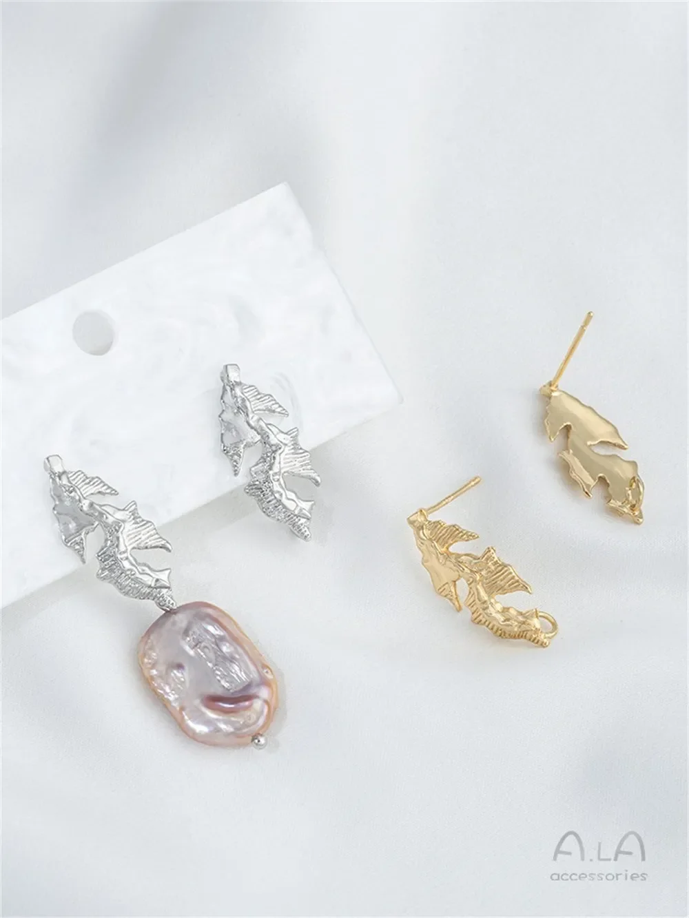 925 Silver Needle 14K Gold Color with Hanging Rings Leaf Stud Accessories DIY Handmade Earrings Ear Jewelry Material E403